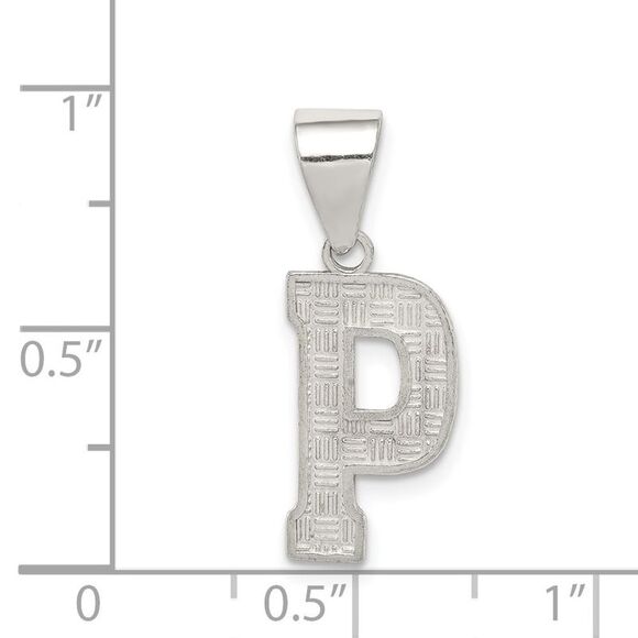 Sterling Silver, Sami Collection, Textured Block Initial P Pendant - Picture 4 of 5